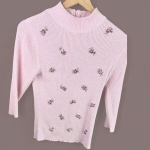 Lauren Michelle Pink Ribbed Sweater with Sequin & Beaded Sweater